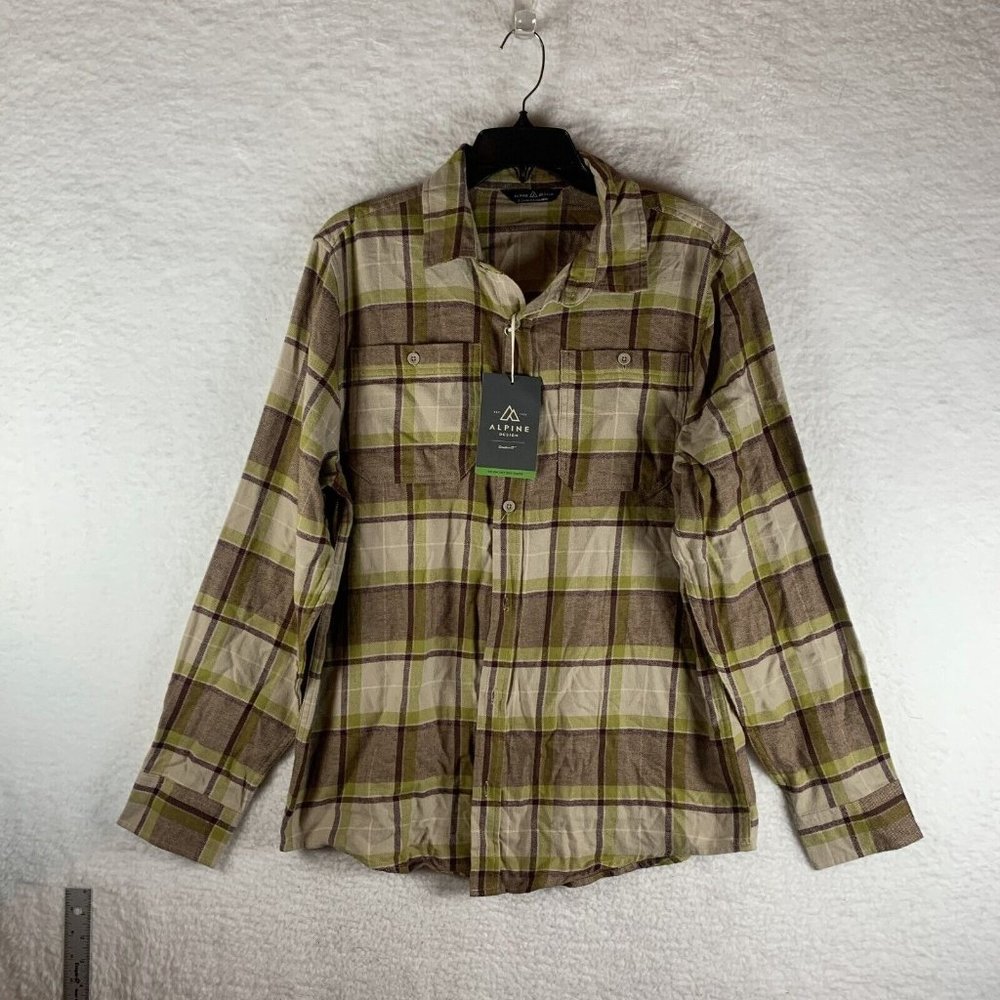 Alpine Design Flannel Shirt Men's Small Brown Plaid Cotton‎ Long Sleeve 7017